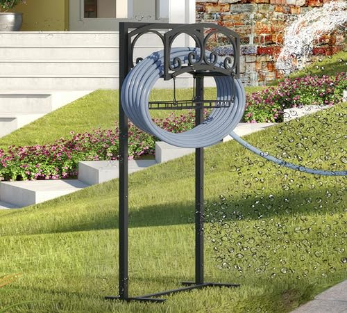 CALIDOLA Supporto autoportante per tubo da giardino – Supporto in metallo resistente per tubo da 45,7 m – Organizer per esterni e scaffale