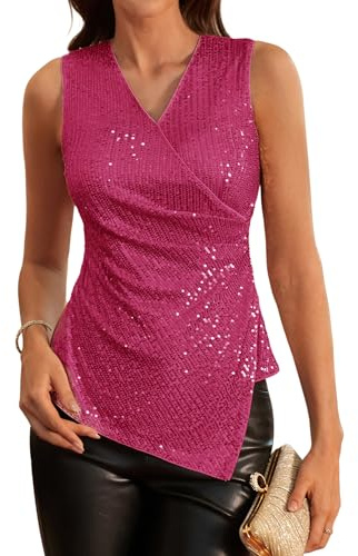 GRACE KARIN Chemisier Femme Élégant De Fête Tops sans Manche Femme Débardeur à Paillettes Chemise Festive CL2958 Rose XL