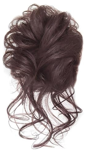 EUYRVAW Coletas,1 Unidad Moños Postizos de Pelo con Pinza Rizado Coleteros Pelo Natural Ondulado Sintética Clip in Moño Postizo Extensiones para Mujer(Marrón Oscuro)