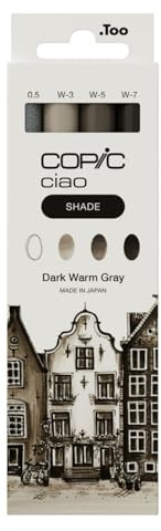 Copic Ciao Shade Set Dark Warm Gray, 3 Twin Marker mit einer mittelbreiten und einer Brush-Spitze, inkl. Multiliner Warm Gray 0,5 mm