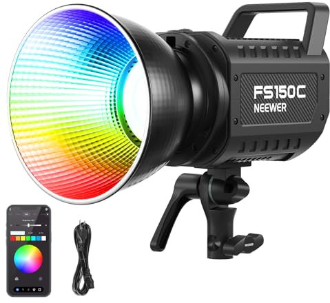 NEEWER 130W RGB LED Vídeo Luz App/2,4G Control 17 Efectos, 2500-7500K 19800lux/1m COB Iluminación Continua con CRI97/TLCI98 4 Curvas de Atenuación, Foco de Bowens Mount en Estudio Fotografía, FS150C