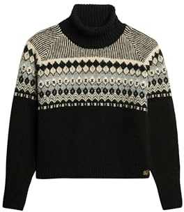 Superdry Women's Norwegian Turtleneck Sweater, black, 14