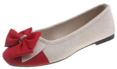 Ladies Flat Shoes Ballerina Loafers Moccasins Ballet Shoes Classic Bow Ladies Pumps Slip on Flat Shoes Comfort Wide Work Smart Office Flats Dolly Shoes Red