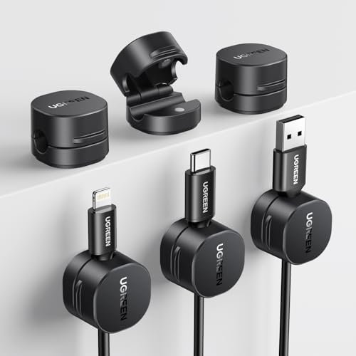 UGREEEN 6 Pièces Organisateur de Câble Magnétique Clips de Câbles Autocollants Utilisation d'Une Seule Main, Convient pour Bureau, Table de Nuit Compatible avec Câbles jusqu'à 7,5 mm