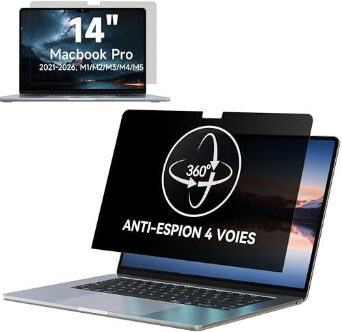 IPROKKO 360° Blickschutzfolie für MacBook Pro 14 Zoll 2026-2021 (M5/M4/M3/M2/M1), Selbstklebender Anti Glare Blaulicht Mac Privacy Screen Protector, Vier-Wege Blickschutzfilter Laptop Sichtschutzfolie