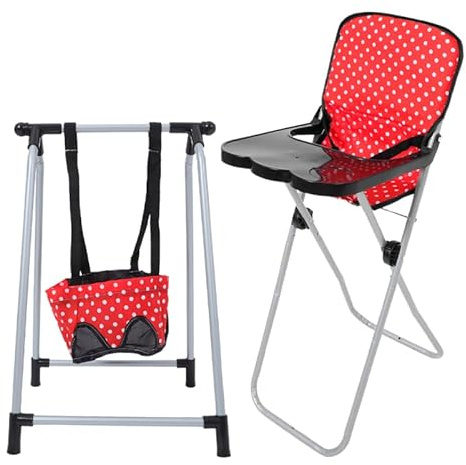 JOINPAYA Doll Accessories Set 2Pcs Realistic Baby Doll High Chair and Swing Playset Durable Furniture for Dolls Encourages Imaginative Role Play and Interactive Dollhouse Fun