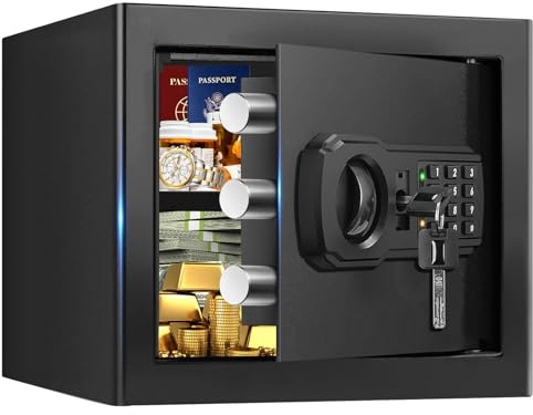 1.3 Cub Small Fire Safes Document Box Home, Security Home Safes Water and Fireproof with Digital Keypad, Spare Keys and Removable Shelf, Anti-Theft Fireproof Waterproof Safe for Home Money Valuables