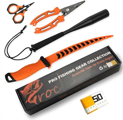 Croch Kit d'outils de pêche - Plier de pêche multifonction pour couper, décrocher, sertir et ouvrir des anneaux de blocage - Résistant à la corrosion - Poignée antidérapante - Convient pour l'eau