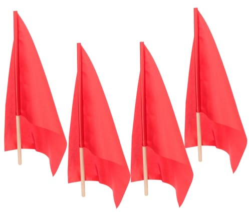 BUGUUYO 4 Bandierine Arbitro Calcio Rosse 30X40 CM in Poliestere Manico in Legno Ergonomico per Partite e Allenamenti Sportivi All’Aperto