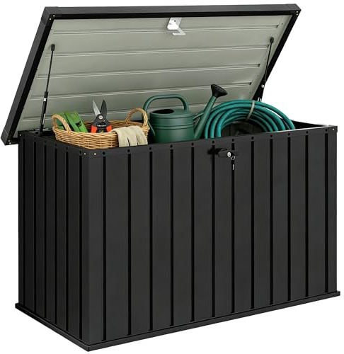 Outsunny 400L Garden Storage Box, Waterproof Metal Outdoor Storage Box with Lockable Lid, Storage Container Furniture Terrace Box, 124 x 66 x 72 cm, Black