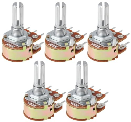 eMagTech Potenciómetro de Ajuste de Audio Giratorio Doble de 6 Pines Eje B50K 13 Mm Apto para Sintetizador de Control de Volumen Estéreo 5 Unidades