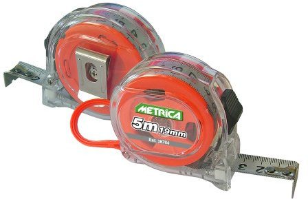 Metrica 38764 - Metro a nastro da 19 mm, lunghezza 5 m, con cassa trasparente, graduazione doppia