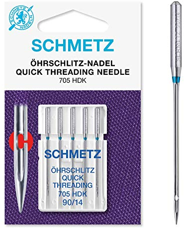 SCHMETZ | 5 Nähmaschinennadeln | Öhrschlitz | 705 HDK | Nadeldicke 90/14 | auf den meisten Haushaltsnähmaschine einsetzbar