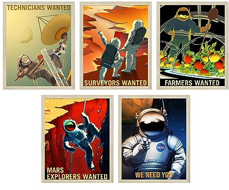 Tmo2 Space Wall Art - NASA Mars Planet Astronomy Art - Vintage Posters for Bedroom - Unframed Set of 5 (8x10)