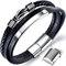 Gkmamrg Männer Armband Leder Armreif schwarz Lederband für Herren, geflochten Echtleder Breites Lerderarmband Wickelarmband mit Magnet Verschluss Weihnachtsgeschenke für Männer