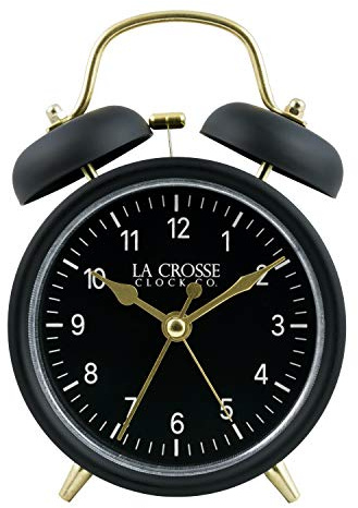 La Crosse Clock 617-3314BG Black Twin Bell Quartz Alarm Clock with Silent Sweep Movement