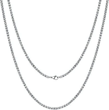 AFSTALR Spiga Blé Chaine for Homme Collier Acier Inoxydable Chaine Argent Homme 3mm Longueur 51cm