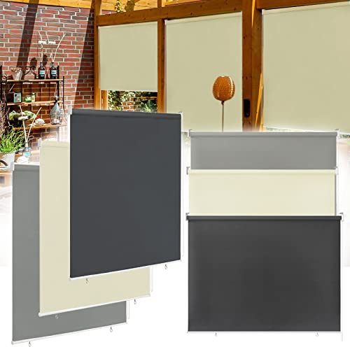 XMTECH Außenrollo Senkrechtmarkise Balkonrollo Sichtschutz Sonnenschutzrollo 180x140 cm Grau,Outdoorrollo Sonnenschutz Reflektierende Thermofunktion für Fenster & Türen,UV Schutz