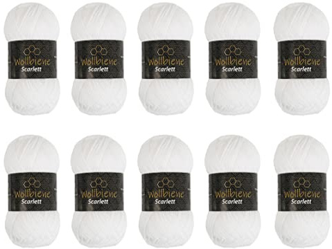 Wollbiene Scarlett Wolle 10 x 50g Strickwolle 500 Gramm Wolle zum Stricken und Häkeln Babywolle türkische Wolle (weiß 12)
