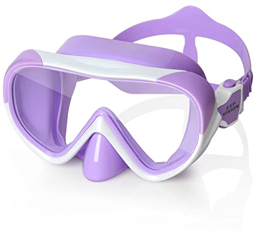 Kinder Taucherbrille, 180° Anti-Fog-Schwimmmaske Mit Nasenabdeckung, Auslaufsichere Anti-Shattered Lens für Jugendliche 4-15 (Lila)
