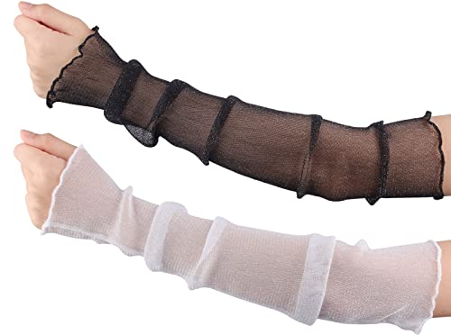 2 Paar Armstulpen Sommer Damen Lange Fingerlose Handschuhe Schmale Spitzenhandschuhe Cooles Netz Tüll UV Schutz Fingerlose Ärmel für Party und Outdoor Sportarten