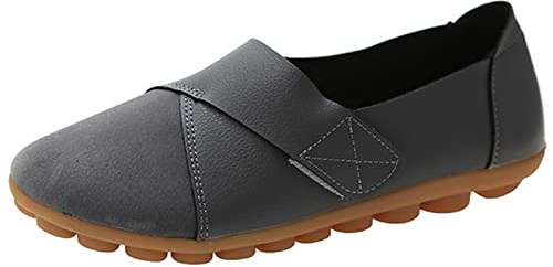 OALEEN Chaussures Ballerines Femme Confortable Plates Style Cuir Daim Souple Scratch Eté Travail Mariage Soirée Gris 40