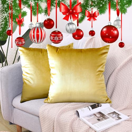 CXTAI 2 Fundas de Cojín (Sin Relleno) Sofa Decorativas de Terciopelo Cuadradas 45 x 45 cm Dorado