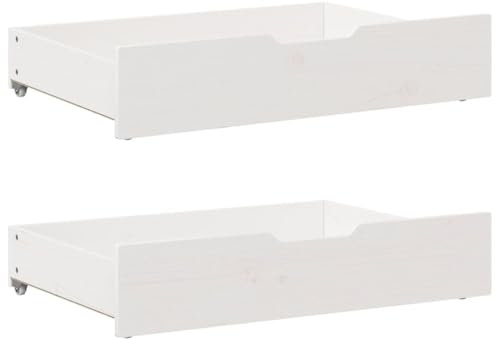 vidaXL Bettschubladen 2 STK., Bettkasten Holz Aufbewahrung mit Rollen, Bett Schublade Bettauszug, Bettschubkasten Schubkasten, Weiß Massivholz Kiefer