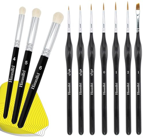 Himmlfel Miniatur Drybrush Pinsel Set,3 Dry Brush und 7 Feine Detailing Pinsel, Modellbau Pinselset für Acryl Aquarell Malen Nach Zahlen, Pinselset für Modellbau Citadel Warhammer 40k