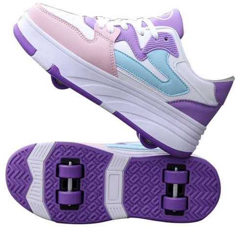 WOWEI Schuhe mit Rollen für Jungen Mädchen Skateboardschuhe Sportschuhe Rollschuhe Kinder Erwachsene 2-in-1-Multifunktionsrollschuhe Sneakers Mit Rollen Outdoorschuhe (BZX-CK3, 33)