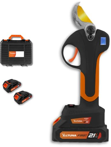 Altuna - Tijeras de Podar a Batería de Titanio - Motor Brushless - Corte 19/28mm - Con Pantalla Display - Incluye 2 Baterías 21V - Empuñadura Bimaterial - Maletín y Accesorios Incluidos - AF28