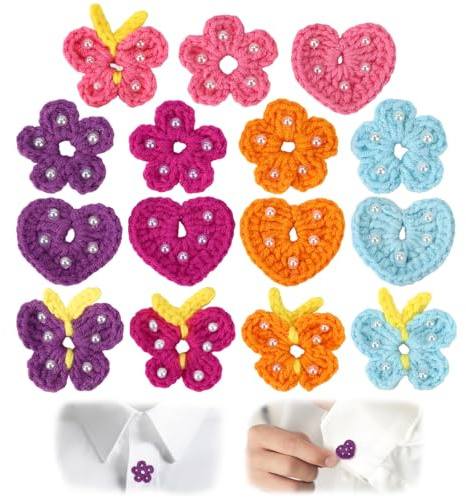 15pz Copribottoni, 3 Stili Adorabili Copribottoni All'Uncinetto con Fiori Cuori e Farfalle Adatti per Camicie Abiti Cappotti Maglioni Donna