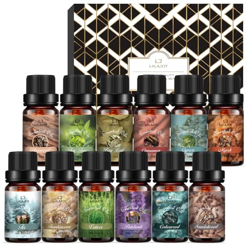 Set de Aceites Esenciales para Difusores, 12 x 10 ml aromaterapia natural pura con fragancia amaderada, regalo para fabricación de jabón, fabricación de velas, spa, regalos para cumpleaños Navidad