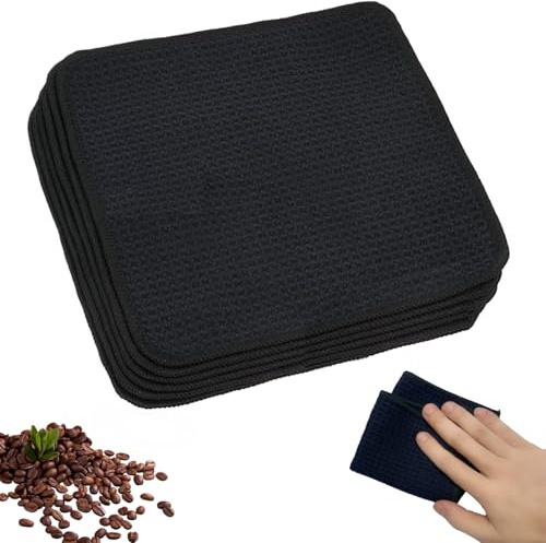6 Stück Spüllappen Waschbar Schwarz, Wiederverwendbar Waffeltücher Spültücher Küche, Waffeltuch Mikrofasertücher Barista Tuch,Geschirrtücher Microfaser für Küchenlappen Putzlappen Fusselfrei 20x20 cm