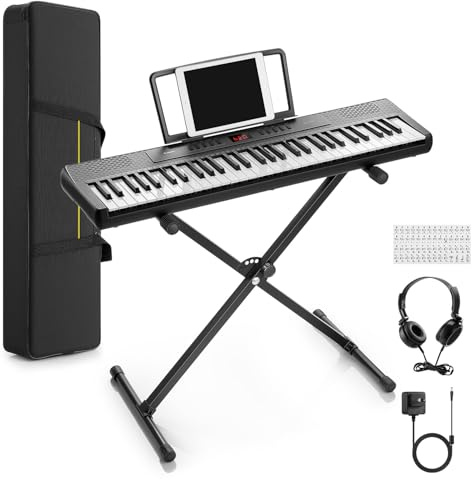 Donner 61 Key Keyboard Piano, Portable Electric Keyboard Bundle, Beginner Digital Piano with USB MIDI, Built-in Speakers, Headphones, X-Stand, Carry Bag, 300 Tones & 300 Rhythms, Black(DEK-60)