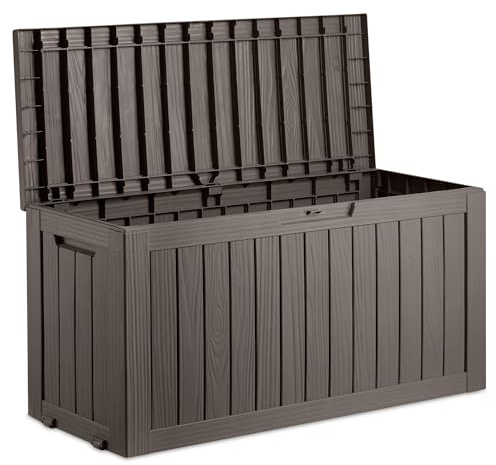 VonHaus Garden Storage Box - Outdoor Utility Chest Organiser – Weatherproof Plastic, Lockable Lid, Carry Handles, Compact & Portable – For Garden, Patio, Balcony, Decking – Grey (270L)