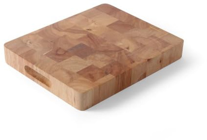 HENDI Holzschneidbrett, Hochwertiges Kautschuk-Holz, mit Griffmulden, Küchenbrett, 265x325x(H)45mm