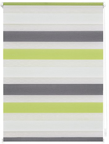 Lichtblick Doppelrollo Klemmfix ohne Bohren, Streifen Bunt, Blickdicht, Klemmträger-Montage, Sichtschutz, Wandmongtage, Deckenmontage, für Fenster und Türen Grün - Grau - Weiß,90 cm x 220 cm (B x L)