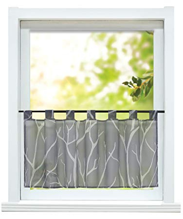 ESLIR Fönstergardin, modern bistrogardin, kök, gardiner, transparenta gardiner med öljetter, kort gardin, voile grå, H x B 45 x 90 cm, 1 st