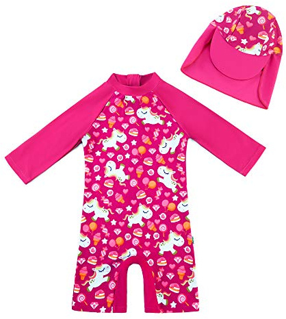 upandfast Baby Girl Swimsuits UPF 50+ Sun Protection Long Sleeve One Piece Zip Swimwear (Rose, 12-18 Months)