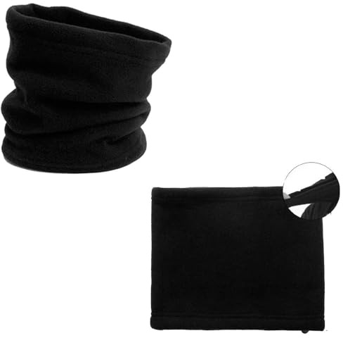 LE11 Winter Warm Outdoor Thermal Neck Warmer with Adjustable Drawstring | Unisex Beanie Hat for Cold Weather | Multi-Use Face Mask & Fleece Neck Warmer | Lightweight Breathable Winter Hat Black