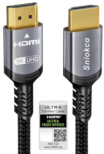 Sniokco 10K 8K HDMI 2.1 Kabel 3Meter, Zertifiziert 48Gbps Ultra High Speed HDMI® Kabel 0.01ms 4K 240Hz 165Hz 120Hz 8K 60Hz eARC Netflix HDCP 2.3 2.2 DTS:X HDR10+ TV Monitor Projektor Roku PS5 X-box