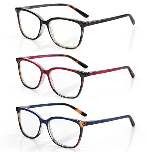 BLUEMOKY Blue Light Reading Glasses for Women 3 Pack Fashion Cat Eye Computer Glasses Bluelight Blocking Reader 1.25