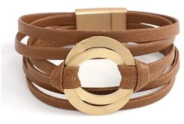 hotoo Circle Charm Bracelets for Women Handmade Coffee Leather Wrap Bracelets for Couples Friendship Bracelet Bohemian Cuff Bangle Boho Jewelry Gift