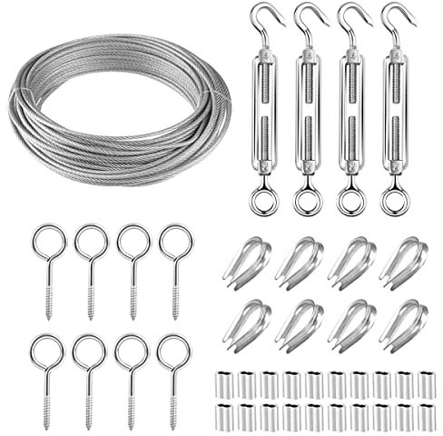 Vajerset i rostfritt stål, YOCZOX 30 m/Φ3 mm stålvajer, belagt stålrep, 304 rep i rostfritt stål, trädgårdstråd med M4-spännlås och tillbehör, perfekt för spaljé, utomhusbelysning, upphängningsset etc.
