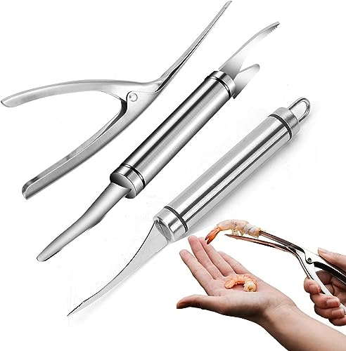 SVOCK 3 Pezzi 5 In 1 Multifunctional Shrimp Line Fish Maw Knife, Coltello per Scampi In 304 Acciaio Inox, Shrimp Line Knife, Gamberetti Line Coltelli per Prodotti Come Gamberi e Pesce
