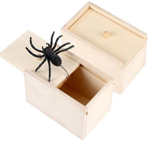 YiliYa Spinne In Box, 2 Stücke Spinne Streich-Box, Scherzartikel zum Erschrecken Lustig Spinne in Einer Holzkiste Spielzeug-Streich, Geschenk für Frau und Mann witzig Überraschungsbox