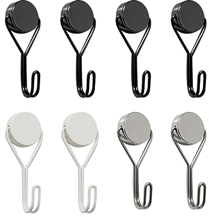 ATBUSS 8 Stück Magnethaken, Superstarke Haken, Küchenhaken, Rostfreie Metallhaken, Tragbare Magnethaken, Praktische Gadgets Für Küche, Büro, Schlafzimmer (Schwarz, Weiß, Silber)