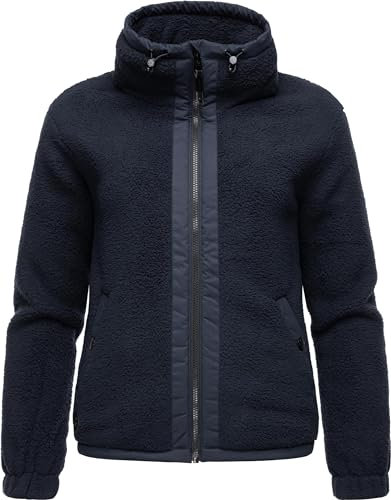 Ragwear Damen Fleecejacke Kurze Teddyfleece-Jacke warm mit Kapuze Nordicka Navy24 Gr. L