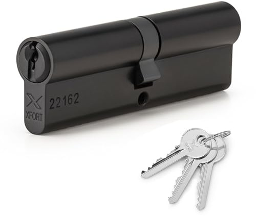 XFORT Matt Black 45/55 Euro Cylinder Lock (100mm), UPVC Door Lock, 6 Pin Cylinder Lock with 3 Keys, PVC Door Lock, Euro Lock Cylinder, Barrel Lock for Front Door or Internal Door